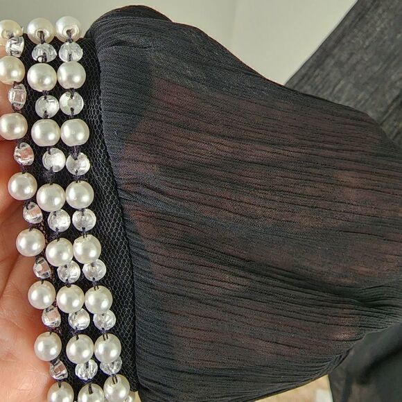 JACLYN SMITH BLACK SHEER TOP WITH PEARL AND RHINESTONE EMBELLISHMENTS SIZE L - Picture 3 of 9